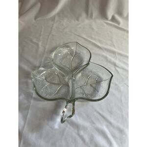 Leaf glass dish trinket candy clear platter decor fall spring